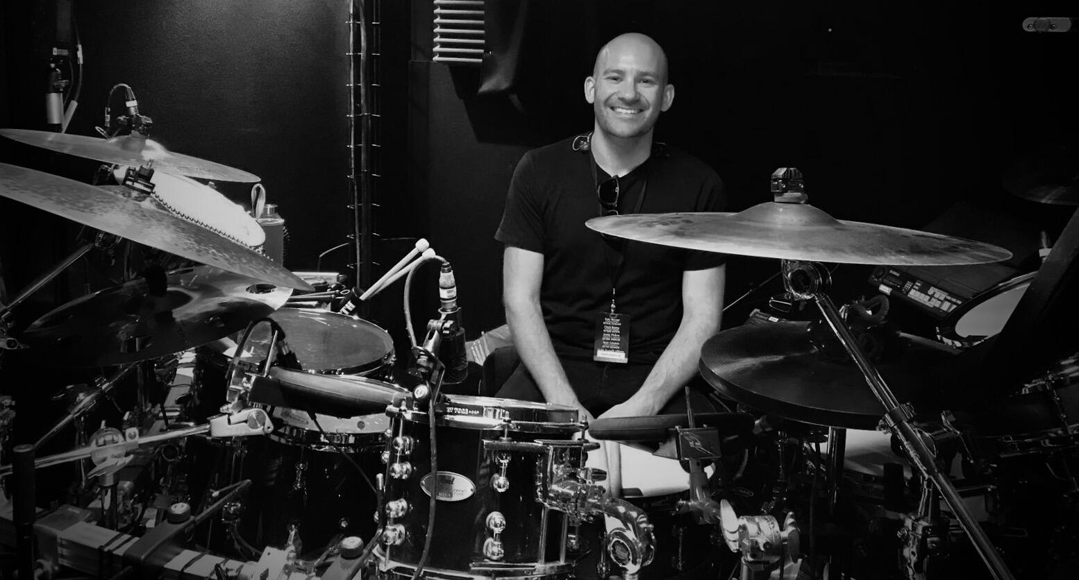 Chris Draper behind the drums at Hamilton The Musical